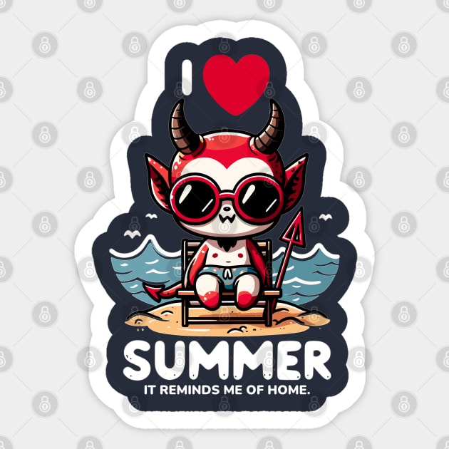 Cute Baby Devil Sitting On Chair At Beach I Love Summer Sticker by creative